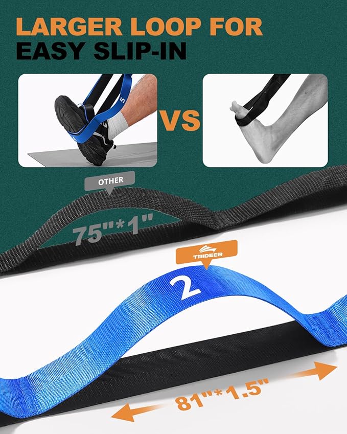 Trideer Stretching Strap for Physical Therapy, Non-Elastic Yoga Straps for Stretching with 10 Loops, Durable Nylon Stretch Bands for Exercise, Pilates, Gymnastics, Leg Stretcher with Guidance and Drawstring Bag