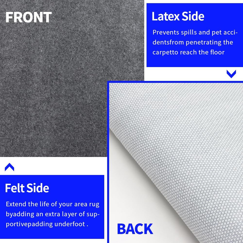 100% Waterproof Non-Slip Rug Pad 8x10 for Large Area Rugs Durable Felt Floor Protection pad for All Floors, Suitable for Cutting. Rug Pads Keep Rugs in Place and Provide Cushioning
