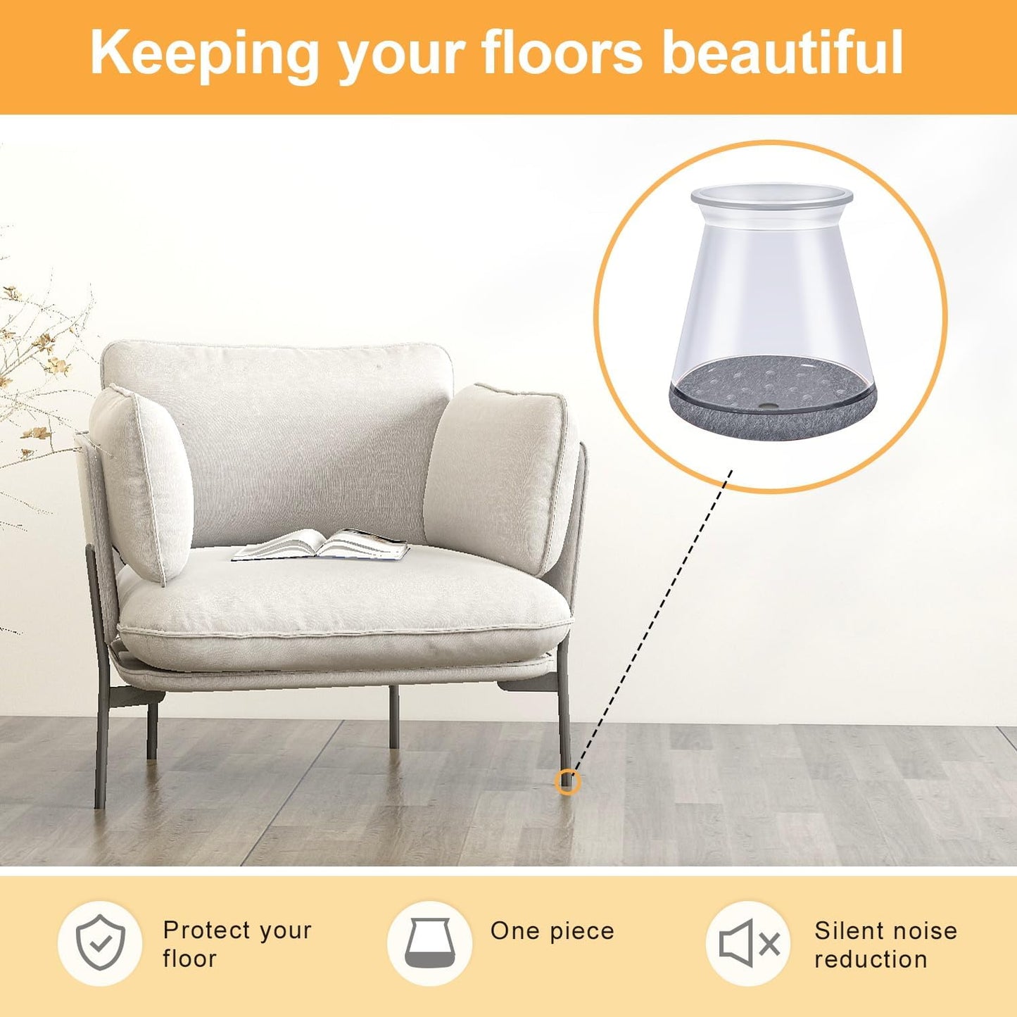 32 Pcs Chair Leg Protectors for Hardwood Floors, Silicone Felt Furniture Leg Cover Pad for Protecting Floors from Scratches and Noise, Smooth Moving, X-Small(Fit Round Diameter：1/2" to 5/16")