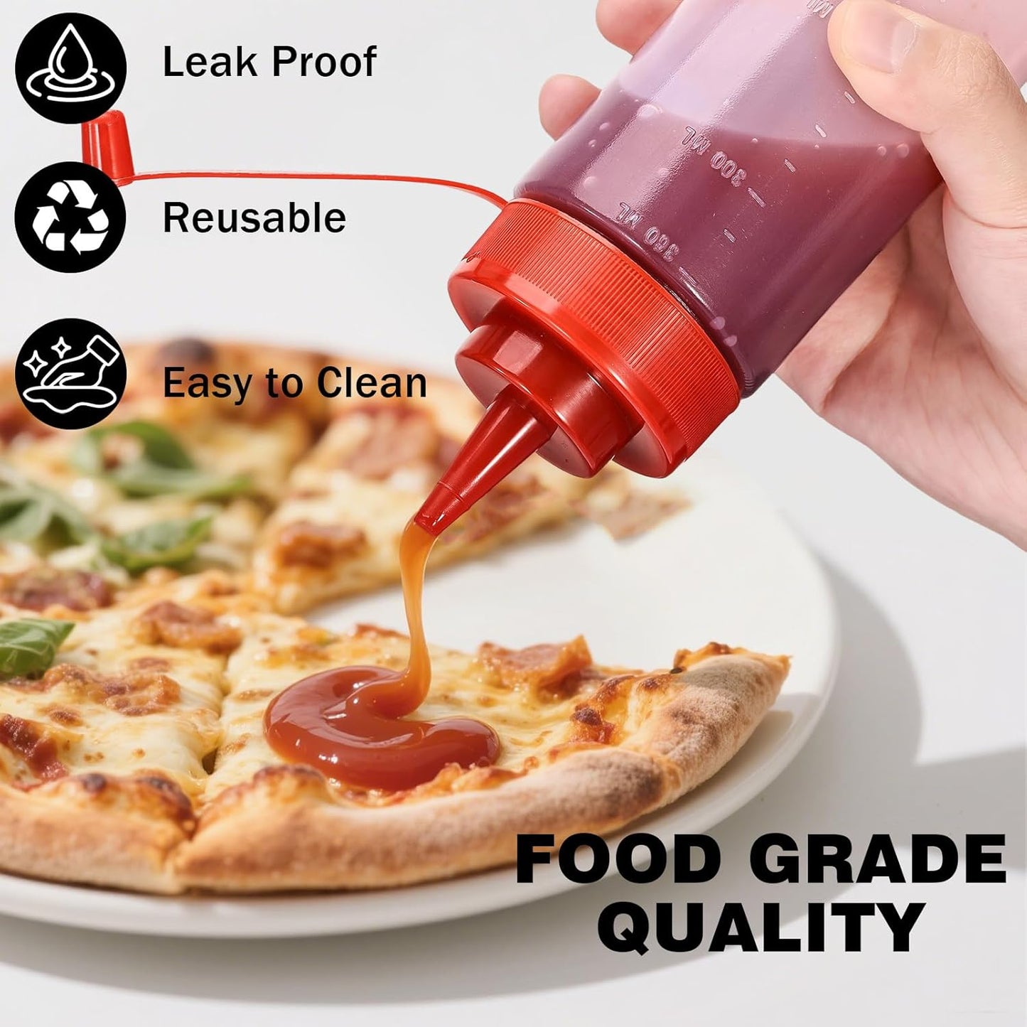 Condiment Squeeze Bottles Ketchup Dispenser, 6 Pack 12oz Squeeze Bottles for Liquids, Plastic Sauce Bottle with Cap Lid, Squirt Bottles for Sauces Liquids BBQ Dressing Pancake Art