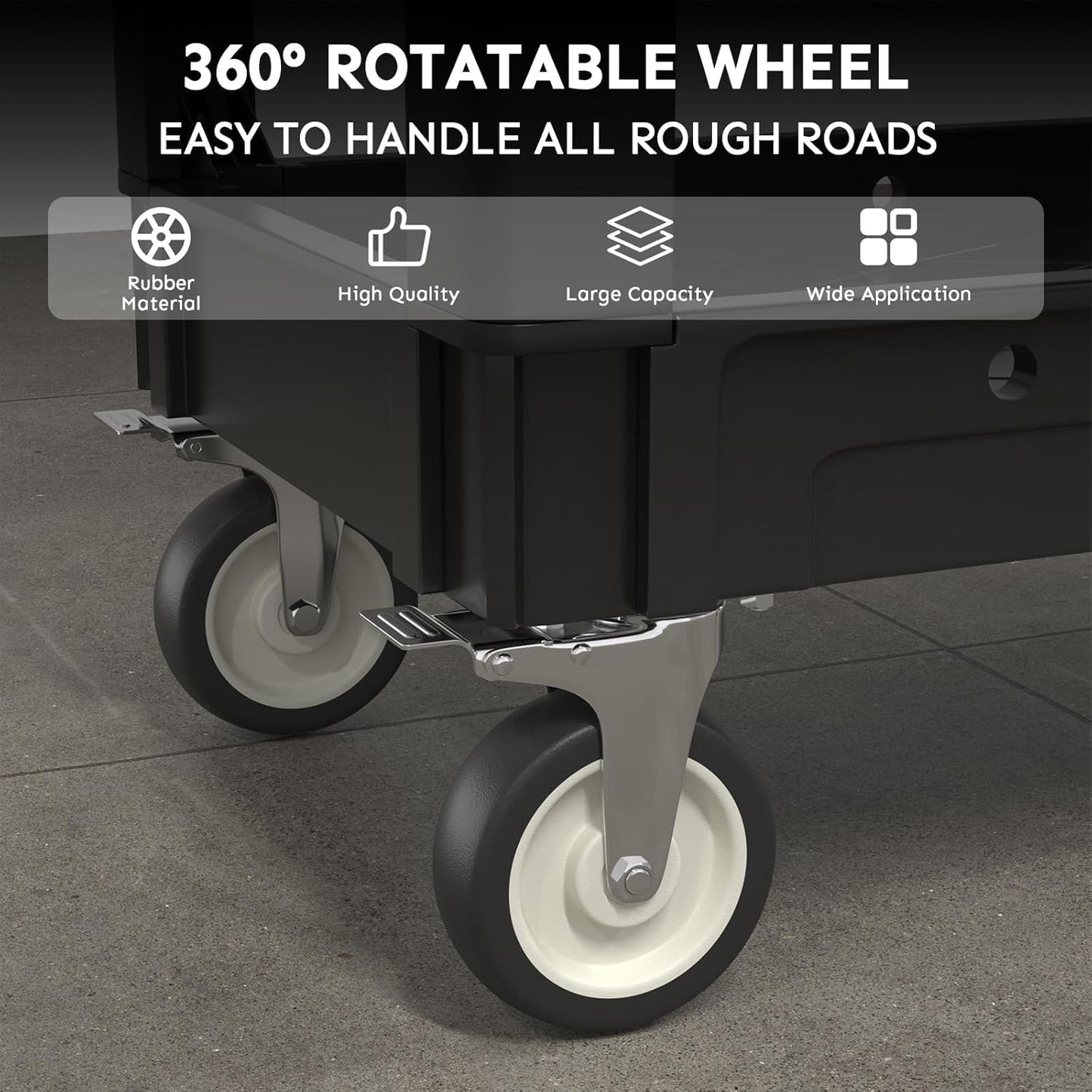 2 Shelf Heavy Duty Plastic Utility Cart, Service Cart Tub Storage W/Deep Shelve Holds up to 1000 lbs, Rolling Utility Cart with 360°Swivel Wheels, Work Cart for Warehouse, Garage, Cleaning