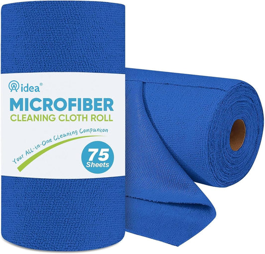 AIDEA Microfiber Cleaning Cloth Roll, 75PK, Reusable Paper Towels Tear Away Cloth, Microfiber Towels Washable Shop Rags, Lint Free Cleaning Rags for House, Kitchen, Window, 11.5"×11.5", Dark Blue