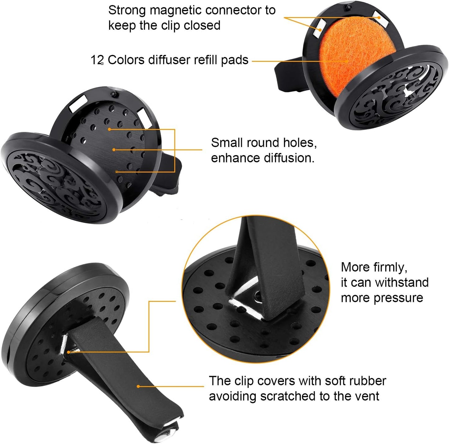 2 Pieces 316L Car Aromatherapy Oil Diffuser Air Freshener with 48 Felt Pad (Cloud, Sunflower Patterns)