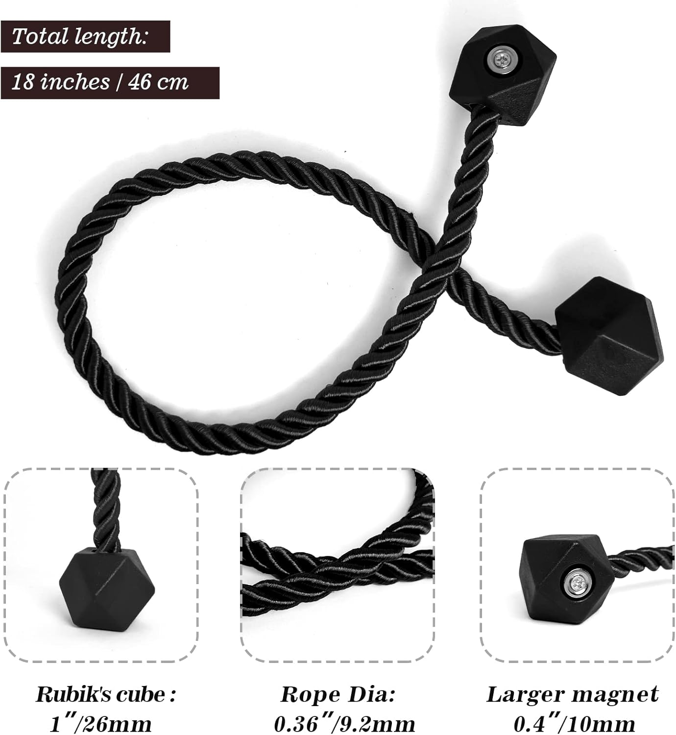 Hion Magnetic Curtain Tiebacks Black 6 Pack, Curtain Tiebacks Buckles Holdbacks Holders Hooks Clip for Home Bedroom Office Decorative Thick or Thin Curtain