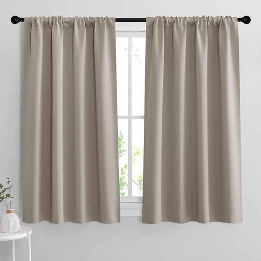 RYB HOME Short Curtains 45 inches, Durable Room Darkening Small Window Treatment Energy Smart Privacy Draperies for Basement Bathroom Bedroom, Sand, Width 42 inch x Length 45 inch, 2 Panels Set