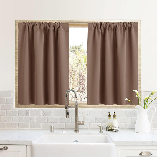RYB HOME RV Camper Door Window Curtains -Blackout Privacy Curtains & Drapes for Bathroom Bedroom Kitchen Portable Travel Trailer Small Window Decor, W 34 x L 24, Mocha, 2 Panels