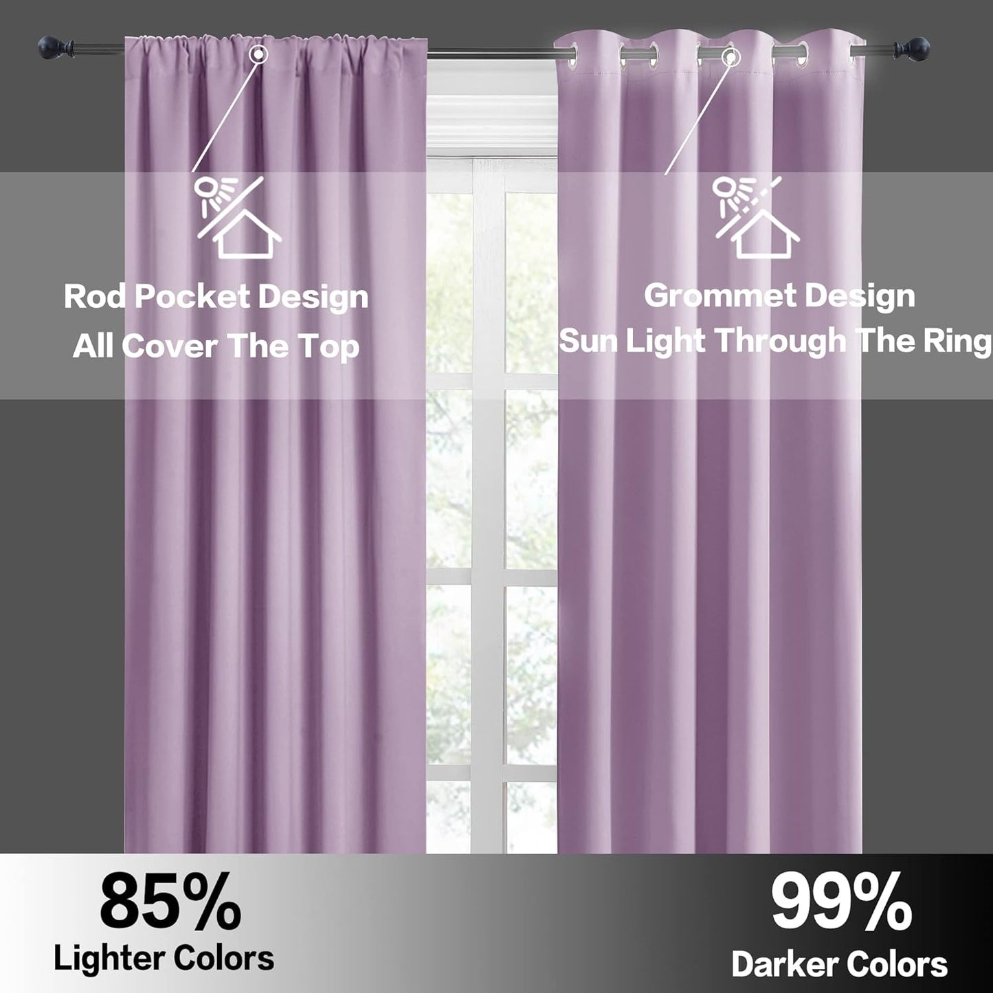 RYB HOME Blackout Curtains for Bedroom Thermal Insulated Window Drapes for Living Room, 2 Panels Set, W 42 x L 54 inch, Lilac