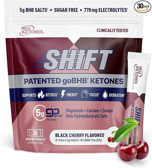 Real Ketones BHB Exogenous Ketones Drink Mix Packets Keto Electrolytes Powder Packets No Sugar with 4 Main Fasting Electrolytes Plus Hydrating Patented Keto BHB - 30 Count Black Cherry
