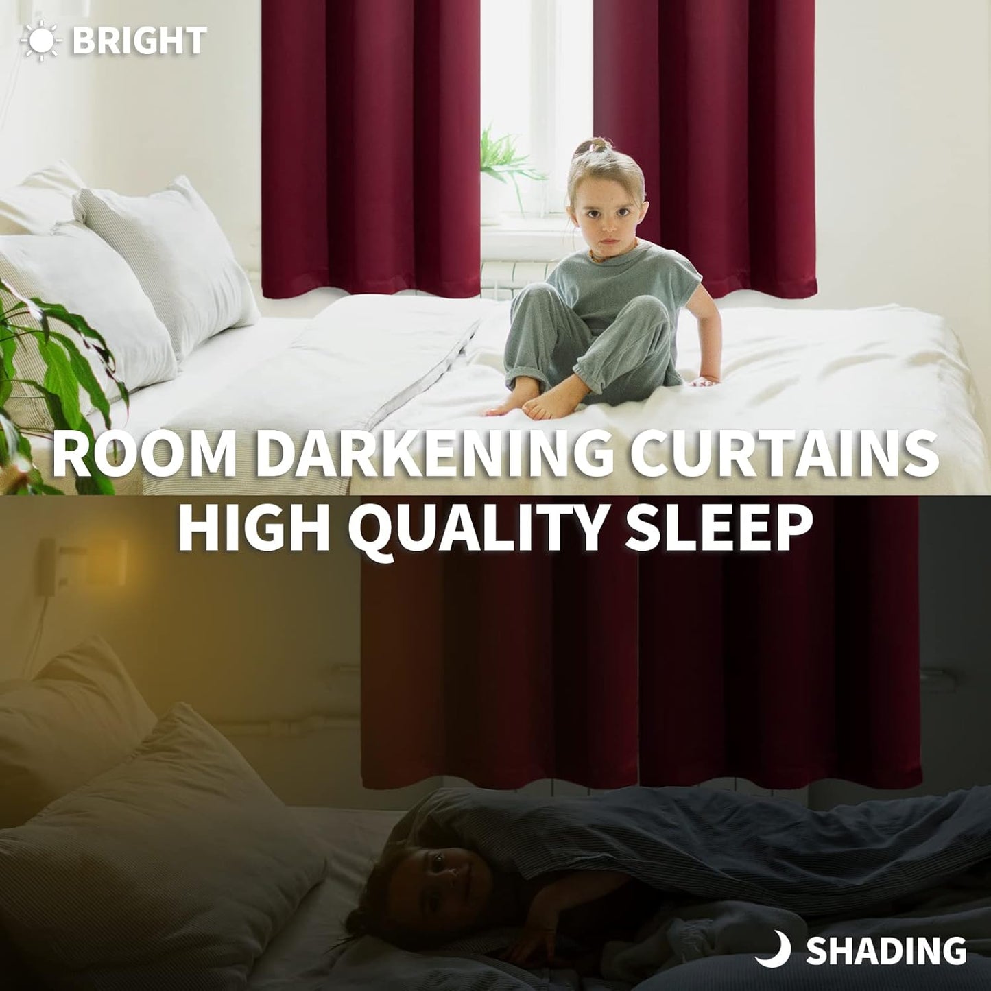 BGment Short Burgundy Blackout Curtains 40 Inches Length - Rod Pocket Thermal Insulated Room Darkening Window Drapes for Bedroom Kitchen Bathroom, 42 x 40 Inch, 2 Panels