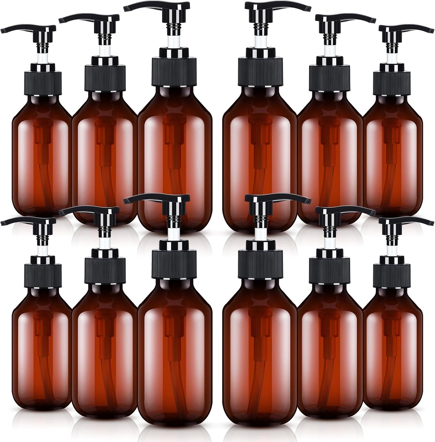 Tessco for you 12 Pack Amber Soap Dispenser Empty Plastic Pump Bottles Dispenser Refillable Shampoo Container for Hand Sanitizer Soap Lotion Body Wash Conditioner Bathroom Kitchen Travel(3.4 Oz)