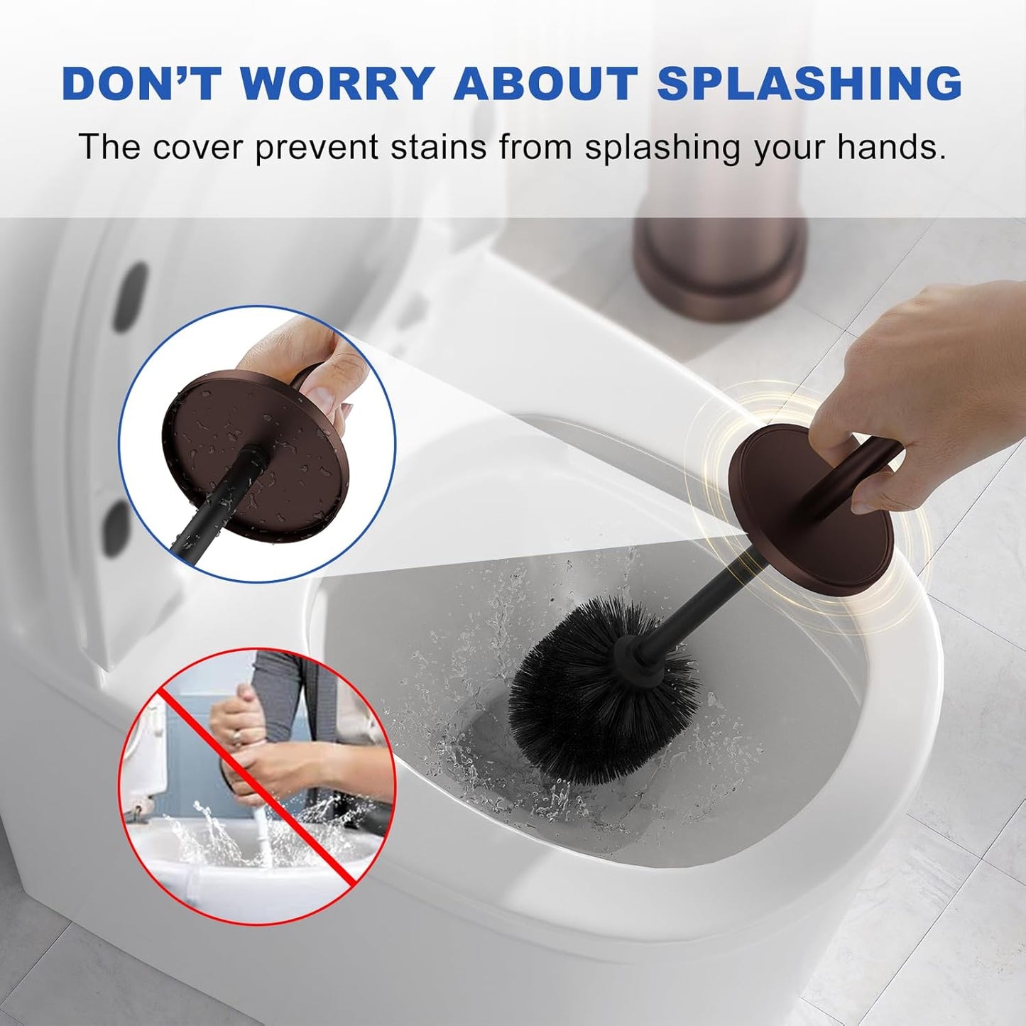 Toilet Brush and Holder Set: 304 Stainless Steel Heavy Duty Toilet Bowl Brush and Holder with Removable Inner Bowl and Splash Protection, Modern Long Handle Bathroom Cleaning Tool