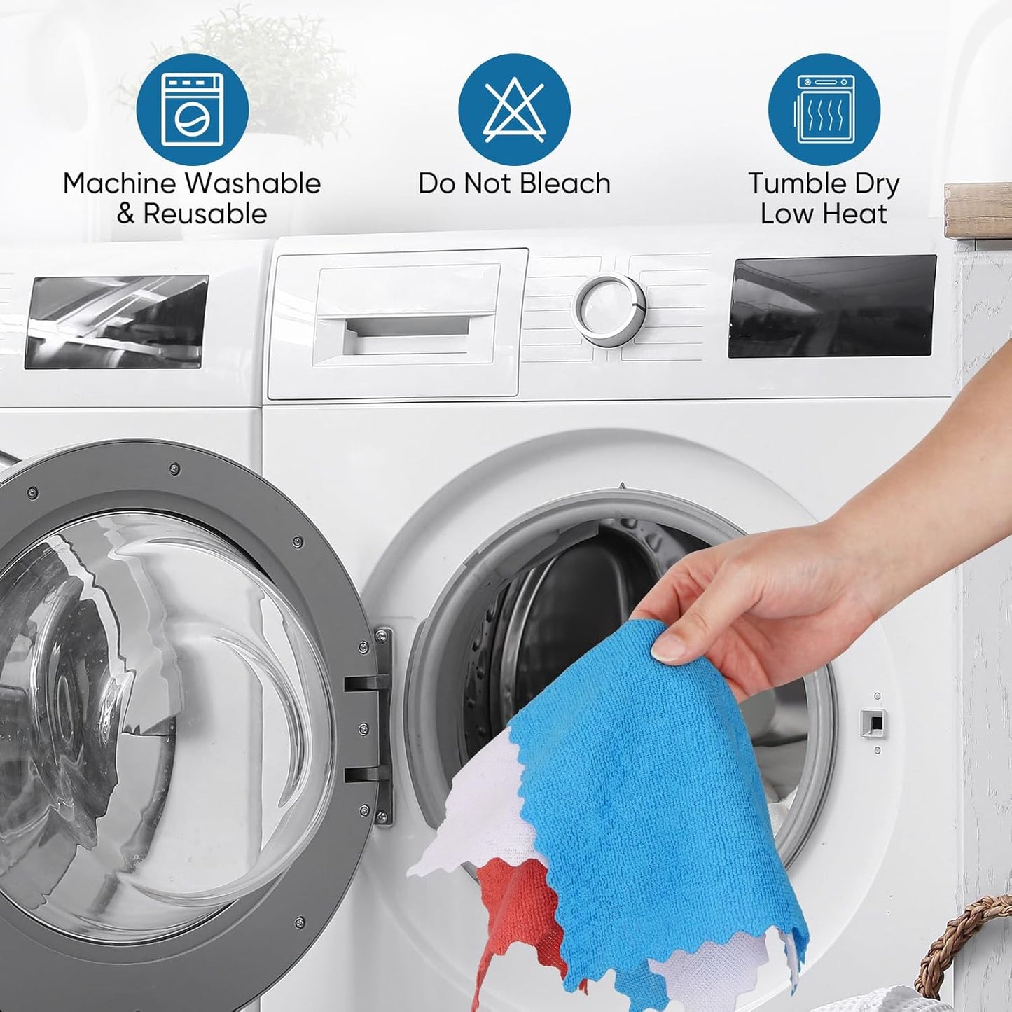 Orighty Microfiber Cleaning Cloths, 75 Sheets Shop Towels, Reusable Paper Towels Shop Rags, Washable Microfiber Towel Roll Cleaning Rags for Cars, House, Kitchen, 11.5’’ x 11.5’’, White