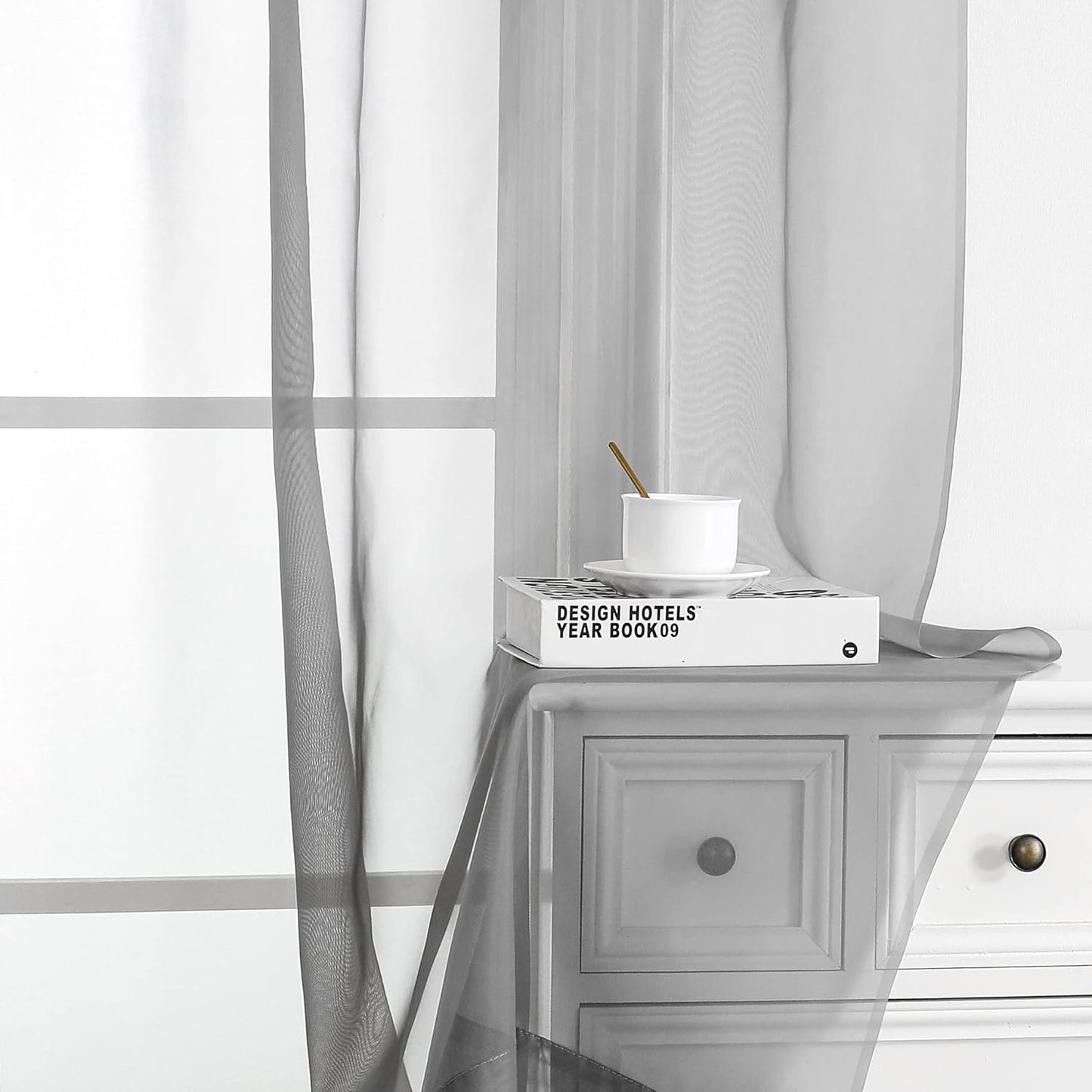 Chyhomenyc Sheer Window Curtain Panels 144 Inches Length 2 Pack, Long Elegant Voile Window Scarf Drapes Backdrop for Canopy Bed/Wedding/Living Room, 42Wx144L inches, Charcoal Grey