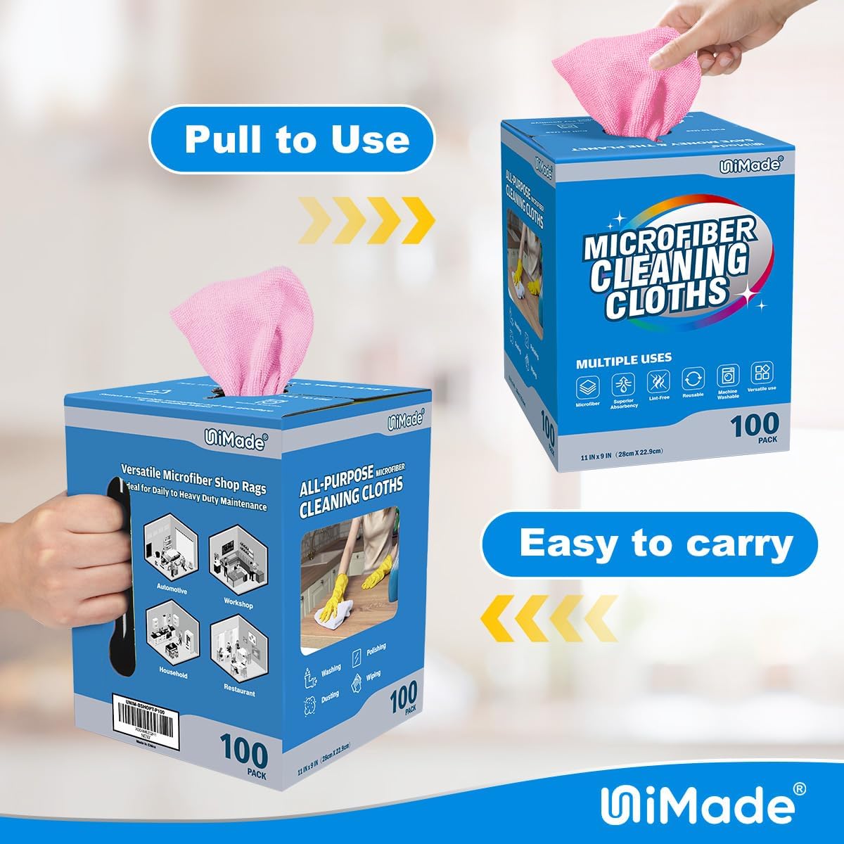 Microfiber Cleaning Cloth, 100 Sheets Microfiber Towels for Cars Commercial Grade Shop Towel Washcloths Lint-Free Bulk Cleaning Rags for Mechanic Restaurant Garage Housekeeping, 11"x 9", Pink