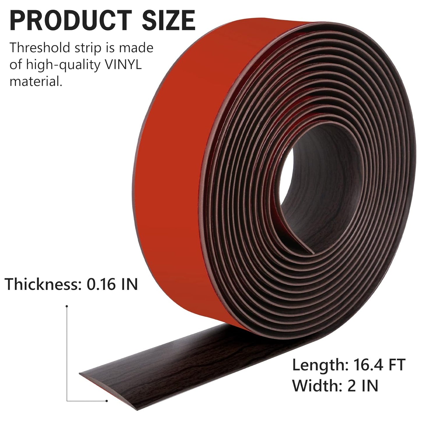 16.4Ft Floor Transition Strip Self Adhesive Vinyl Cover Floor Strip Flat Divider Transition Strip Wood Grain Design for Laminate Floor Gaps and Doorway Transitions (16.4Ft x 2 Inch, Brown)