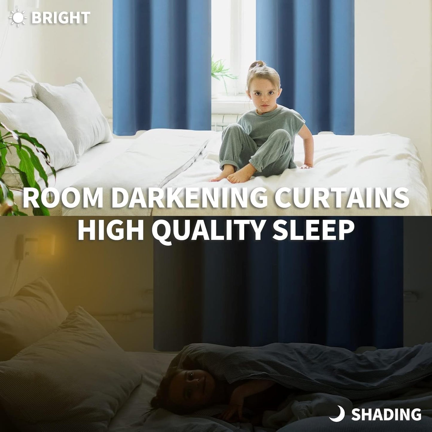 BGment Denim Blue Blackout Curtains 36 Inches Long for Kitchen Cafe Window - Half Window Drapes with Rod Pocket Short Length Privacy Protection Blinds for Rv Bedroom Bathroom, 34 x 36 Inch, 2 Panels