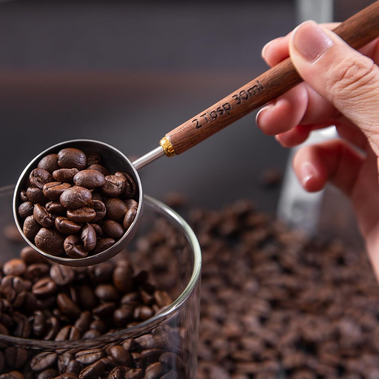 4PCS Wood Scoops for Jars Wooden Scoops for Canisters 2Tbsp + 1Tbsp Measuring Spoons for Coffee Bean Powder Coffee Scoop Measuring Scoop for Salt Sugar Multipurpose-Black Walnut+304 Stainless Steel