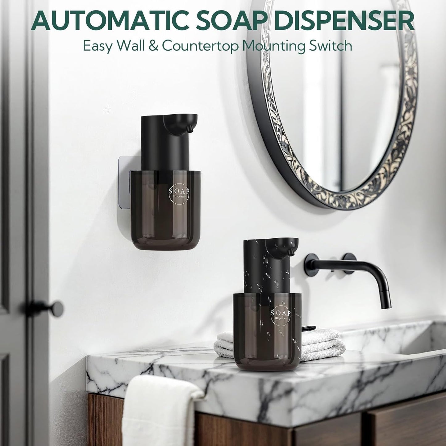 2 Pack Automatic Soap Dispenser, Touchless Automatic Foaming Soap Dispenser, Electric Wall Mounted Dispenser, 13.5oz/400ML USB Rechargeable with 4-Level Adjustment for Bathroom, Kitchen & Office