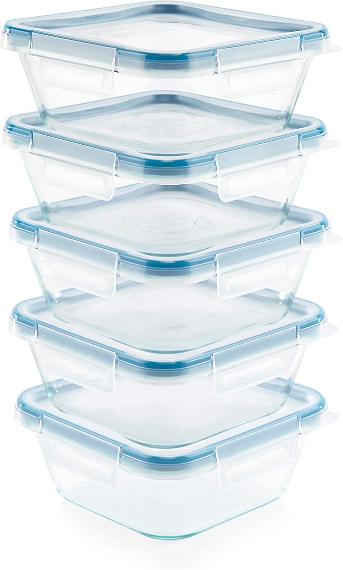 Snapware Total Solutions (5-Pack, 4 Cup) Glass Food Storage Containers Set, Airtight & Leakproof Locking BPA-Free Lids, Freezer Dishwasher Microwave Safe