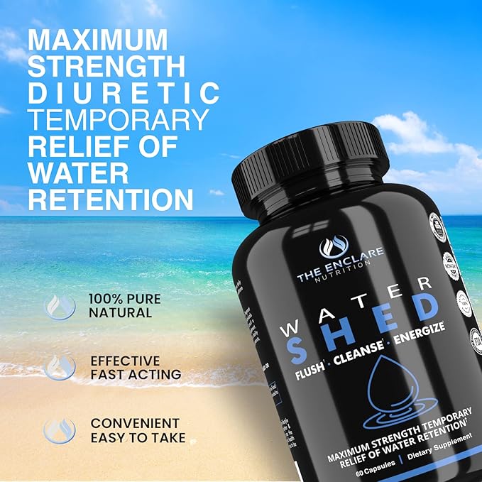 Water Pills Diuretic Water Retention, Liver Detox, Kidney Cleanse, Weight, Swelling, Edema, Bloating Relief, Fluid Balance Watershed Max Strength (1)