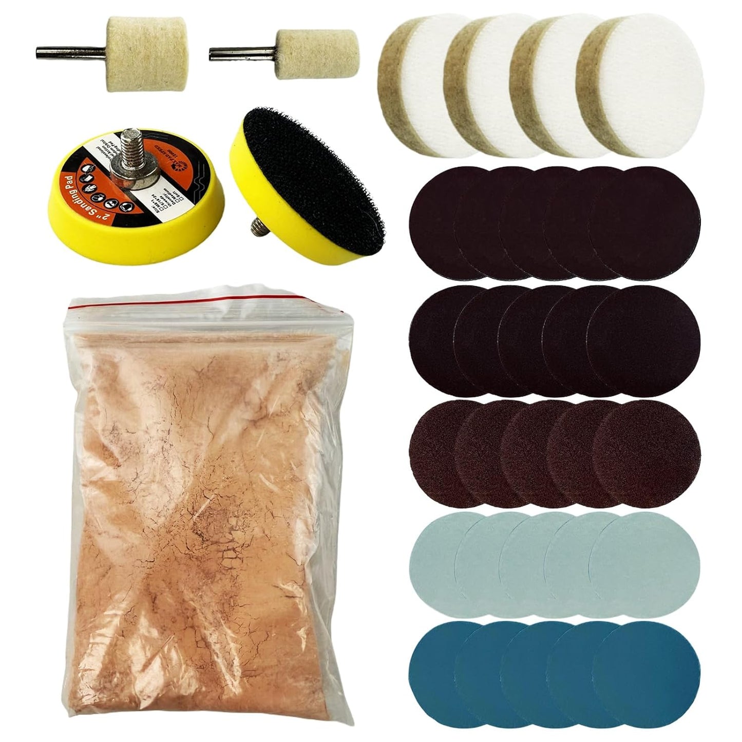 34Pcs Glass Polishing Kit, Multifunctional Scratch Remover Window Repair Tool for Window Repair, with Felt Polishing Wheel Polishing Disc Wool Polishing Pad and Cerium Oxide Polishing Powder