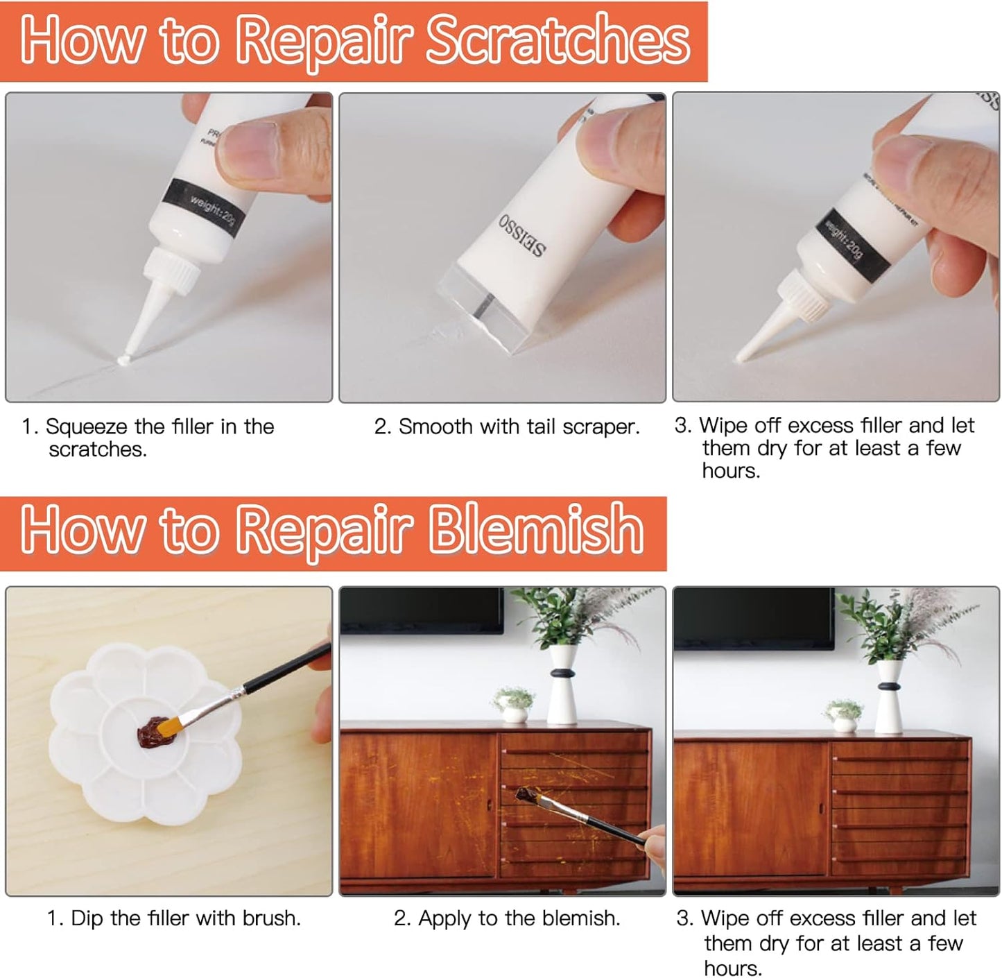 SEISSO Wood Scratch Repair Kit, 12 Colors Wood Filler Putty for Scratches Furniture Markers Touch Up Vinyl Floor Repair Kit - Restore a Finish, Cover Hardwood Scratches, Cracks, Hole, Table, Door