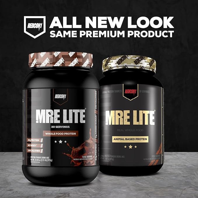 REDCON1 MRE Lite Whole Food Protein Powder, Peanut Butter Cookie - Low Carb & Whey Free Meal Replacement with Animal Protein Blends - Easy to Digest Supplement Made with MCT Oils (30 Servings)