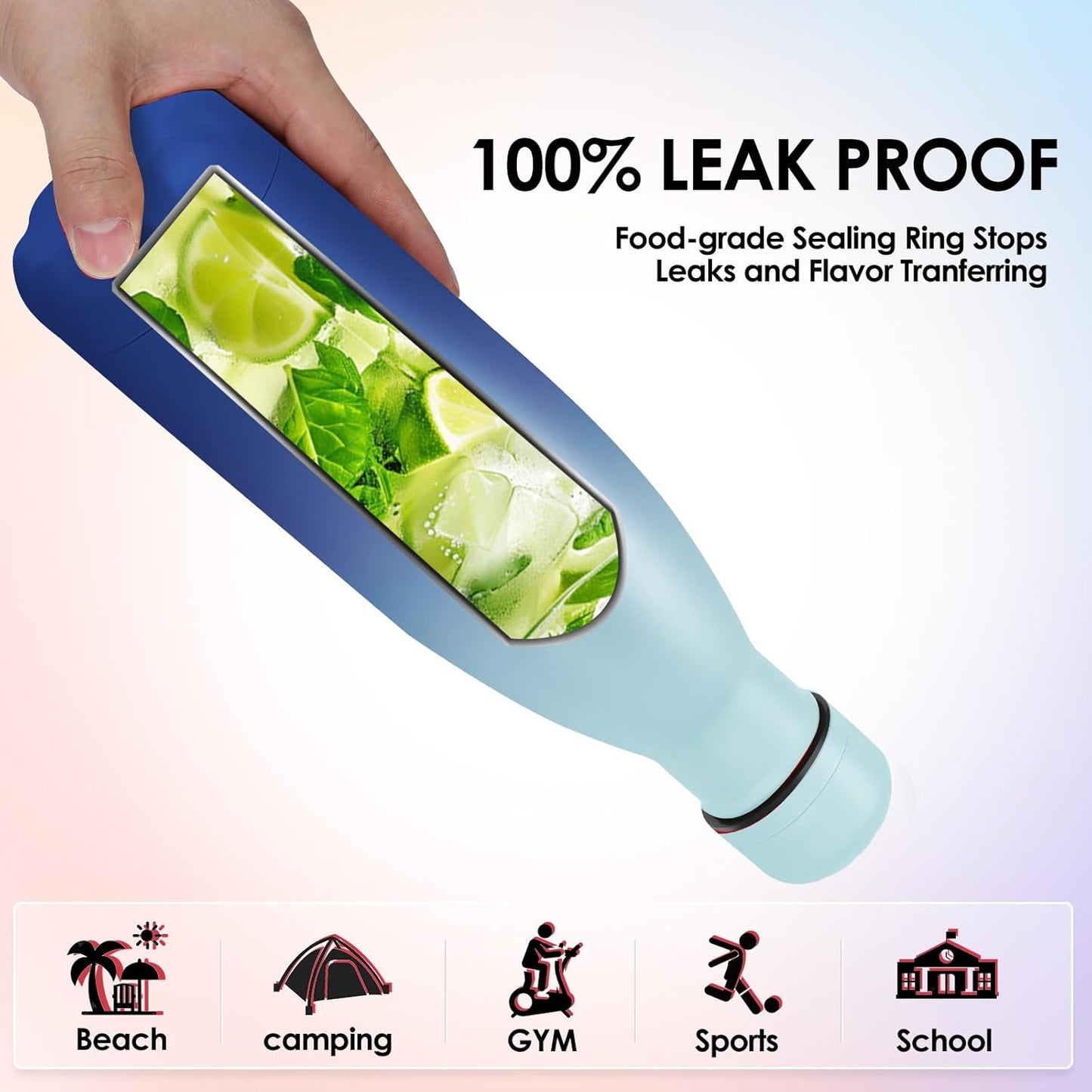 17oz Cola-Bottle Shaped Stainless Steel Leak-proof Water Bottle,Double Wall Vacuum Insulated Metal,Travel Mug For Sports Indoors & Outdoors,BPA-Free Kids Flasks,Green Blue(1 Pack)