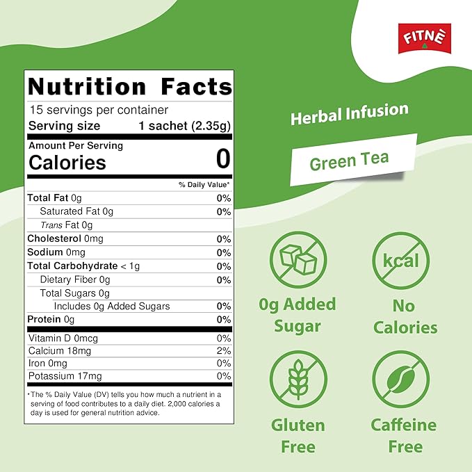 FITNE Green Tea Herbal Honey Lemon With Garcinia Senna Infusion Gentle Detox Cleanse High Antioxidant No Calories Stevia Sweetener, 15 Tea Bags