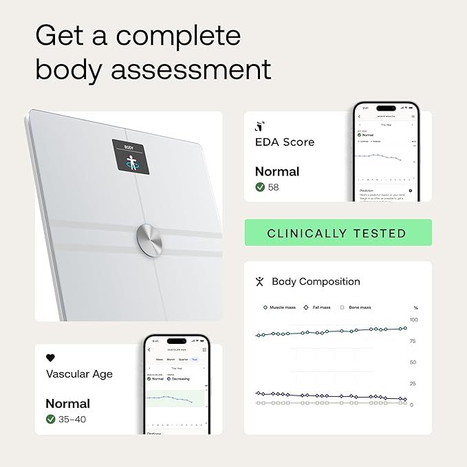 WITHINGS Smart Scales for Body Weight, FSA or HSA Eligible, Body Analysis, Fat Content, Muscle Mass, Bone Density, Visceral Fat, Bathroom Scale, BMI Scales Digital Weight and Body Fat, Bluetooth, WiFi