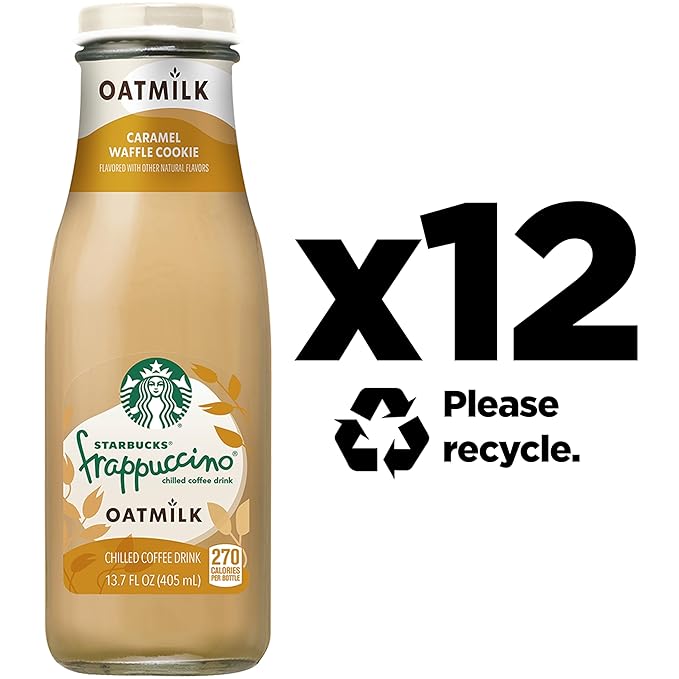 Starbucks Oatmilk Frappuccino, Coffee Drink, Caramel Waffle Cookie Oat Milk, 13.7 fl oz Bottles (12 Pack), Iced Coffee
