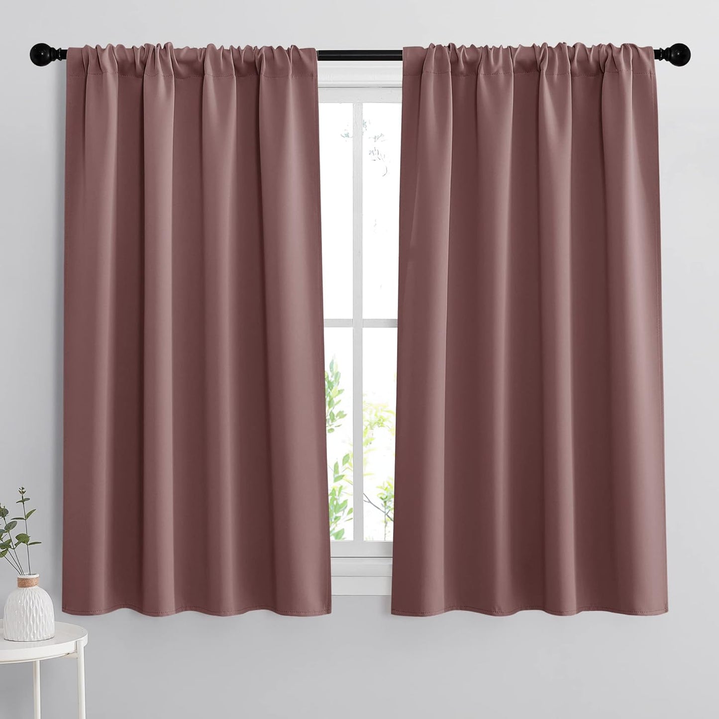 RYB HOME 45 inch Curtains for Living Room, Rod Pocket Thermal Insulated Small Window Drapes Room Darkening Shades for Bedroom Studio Closet, W 42 x L 45 inch, Set of 2 Panels, Wild Rose