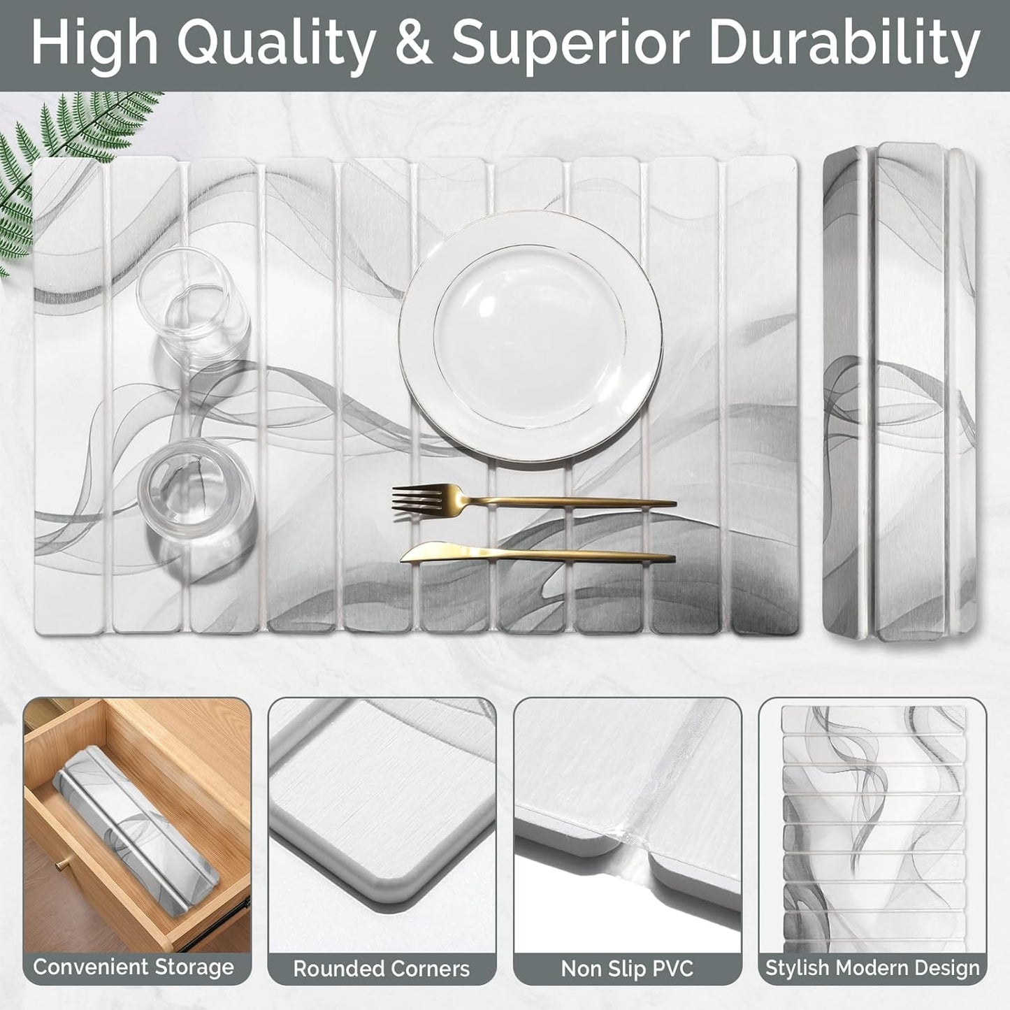 2 PCS Large Stone Dish Drying Mat for Kitchen Counter,Quick Dry Stone Dishes Mats,Marbled Water Absorbing Diatomaceous Earth Drying Pad for Countertop Bottles Utensils Cups（Black White 24"×16"&8"x4"）