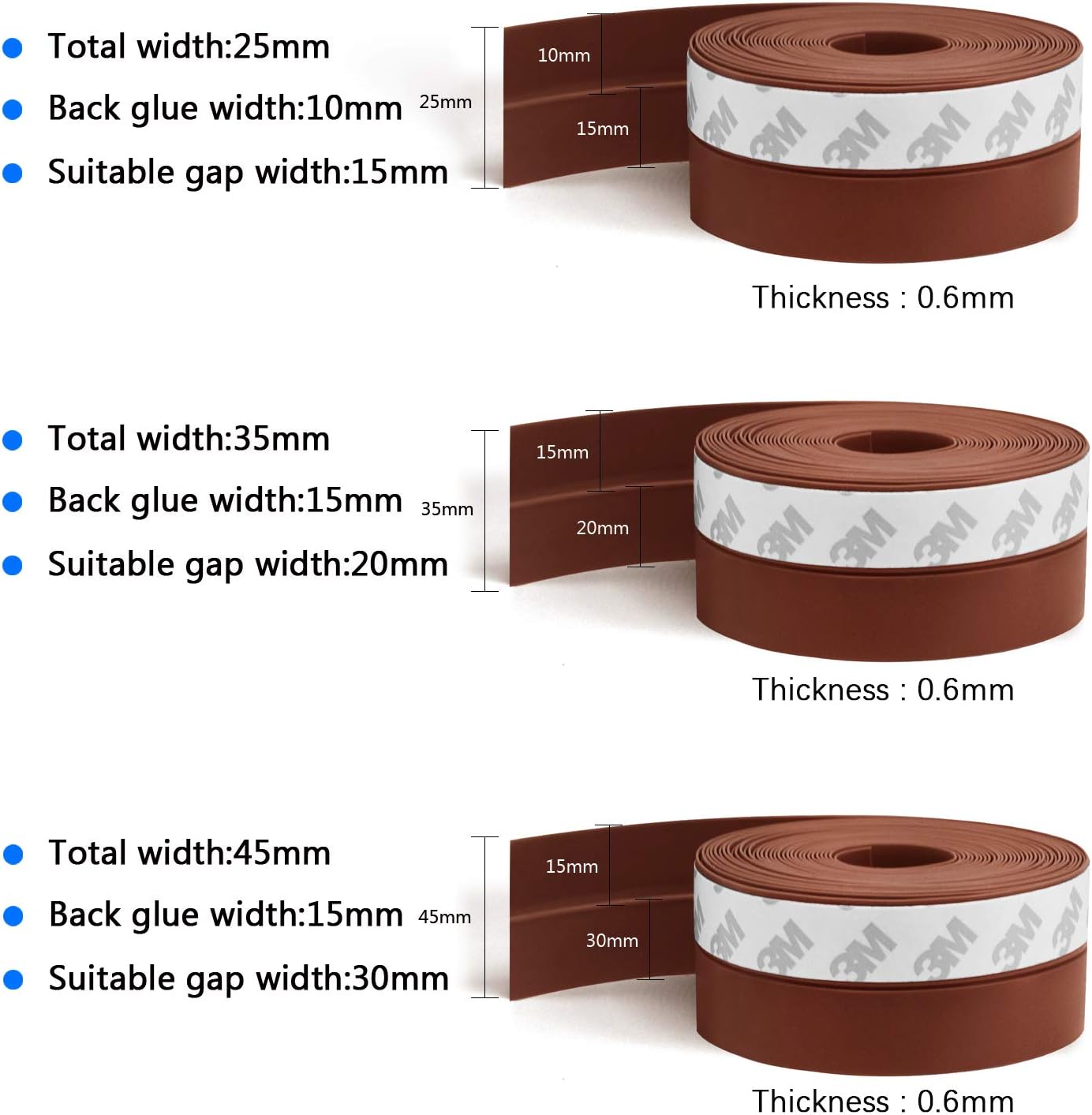 TAROSE Weather Stripping - 33 Feet Door Seal Strip, Adhesive Silicone Tape (Brown, 25MM)
