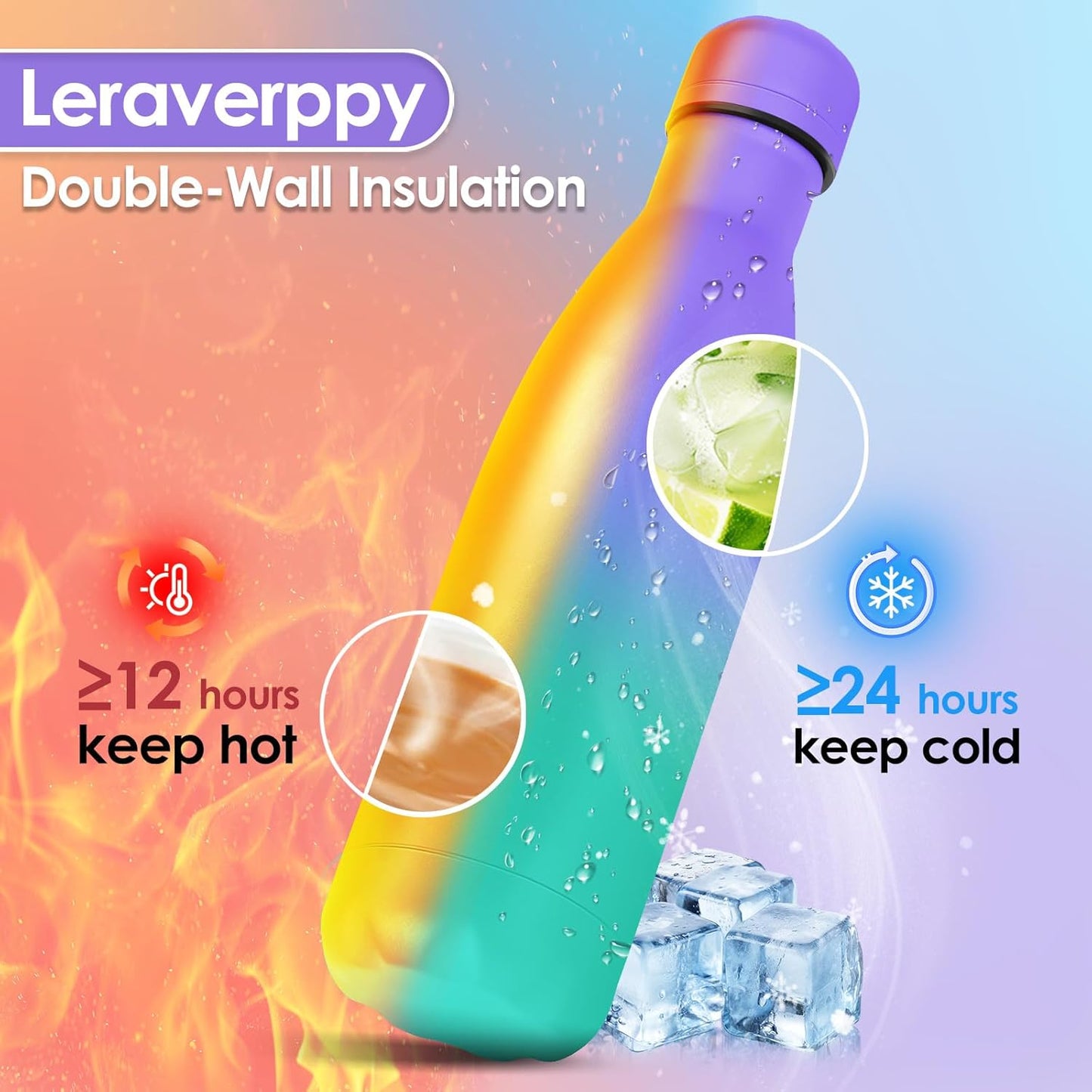 17oz Cola-Bottle Shaped Stainless Steel Leak-proof Water Bottle,Double Wall Vacuum Insulated Metal,Travel Mug For Sports Indoors & Outdoors,BPA-Free Kids Flasks,Purple Green(8Pack)