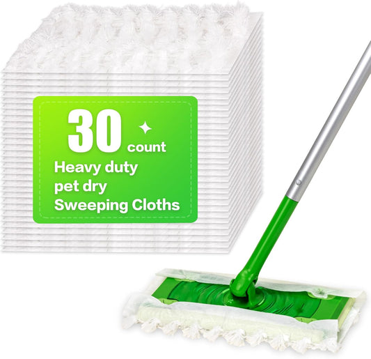 Heavy Duty Dry Sweeping Cloths Compatible with Sweeper Mop, Microfiber Duster Mop Pads Refills for Cleaning Hardwood Floor Dust and Pet Hair, Disposable (30)