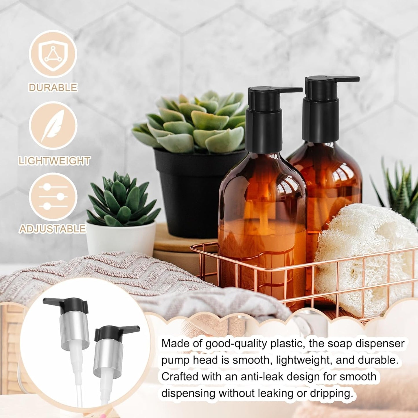 uxcell 4 Pcs Soap Dispenser Pump Heads, Hand Soap Dispensers Top Pumps Replacement Clip-on Pumphead for Standard 24/410 Neck Size Bathroom Lotion Shampoo Bottle, Silver Black