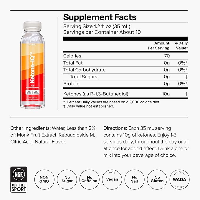 No Caffeine Exogenous Ketone Drink - 1 Month Supply of Caffeine-Free Energy Drinks with 10g Bioidentical Ketones Per Serving - Sugar Free, Salt Free, and All Natural (1 Month Supply)
