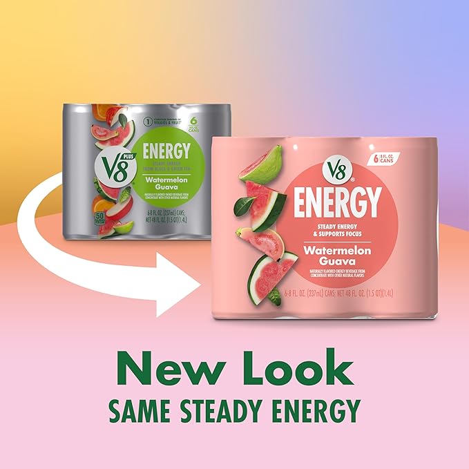 V8 Energy Watermelon Guava Energy Drink, 8 fl oz Can (6 Pack)