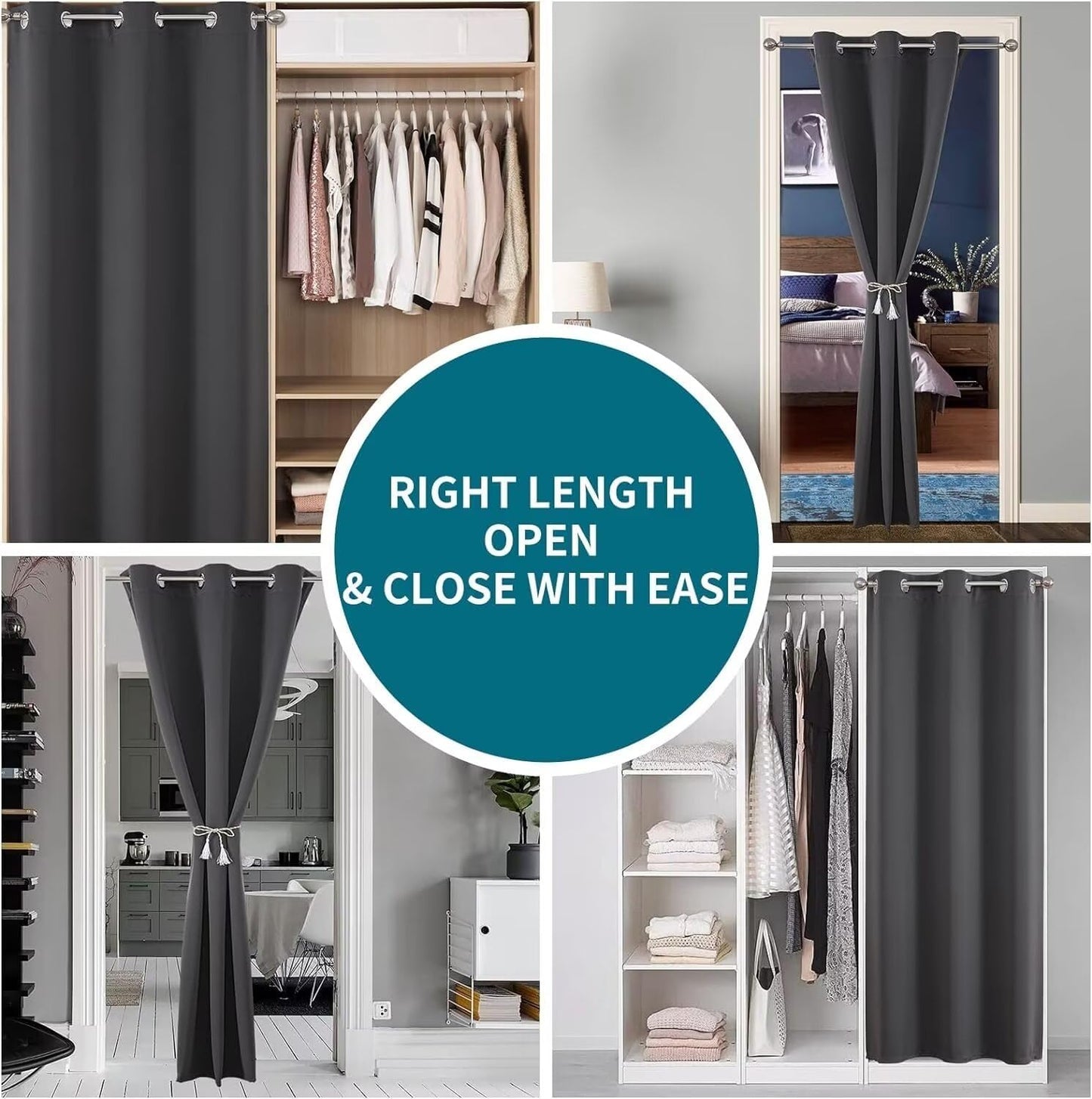 Joydeco Custom Size Door Curtains, Closet and Bedroom Doorway Curtains (Grey)