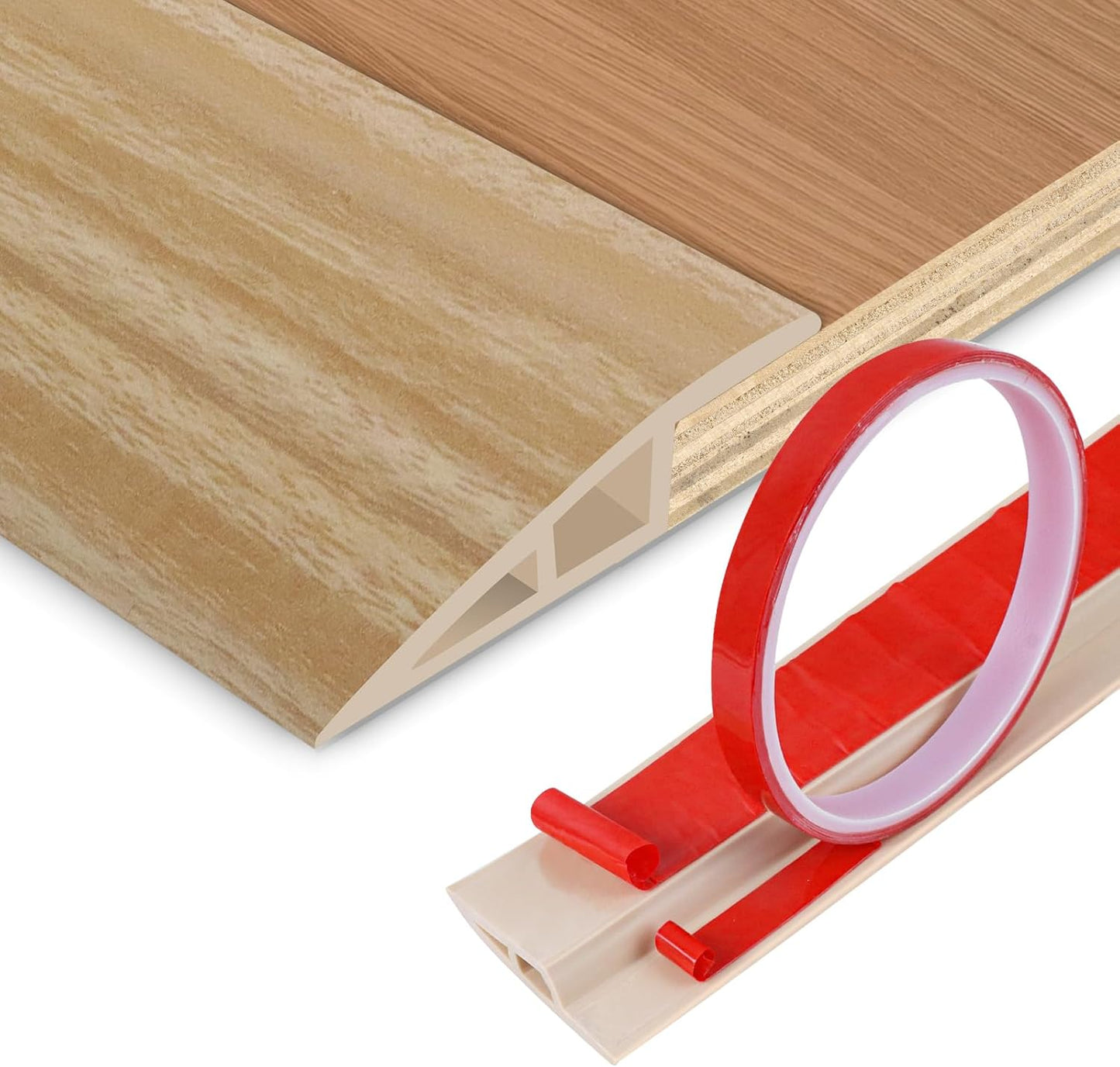 Floor Transition Strip Vinyl Door Threshold Ramp Self Adhesive Carpet Edging Strip Doorway Edge Trim, Overlap Edge Reducer for Laminate Carpet, Floor, Tile (Light Yellow Grain, 2/5" to 3/5", 3.3Ft)