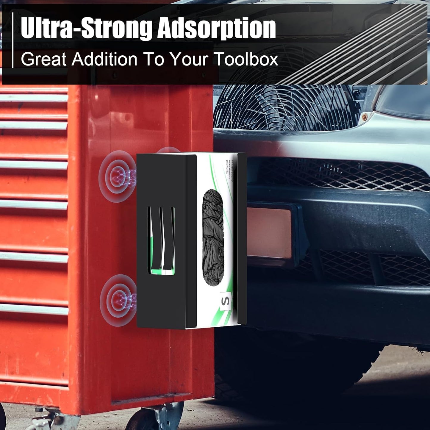 Magnetic Glove Box Holder, Disposable Glove Dispenser Wall Mount, Metal Glove Rack Organizer for Rubber Latex Gloves Tissue Box, Black