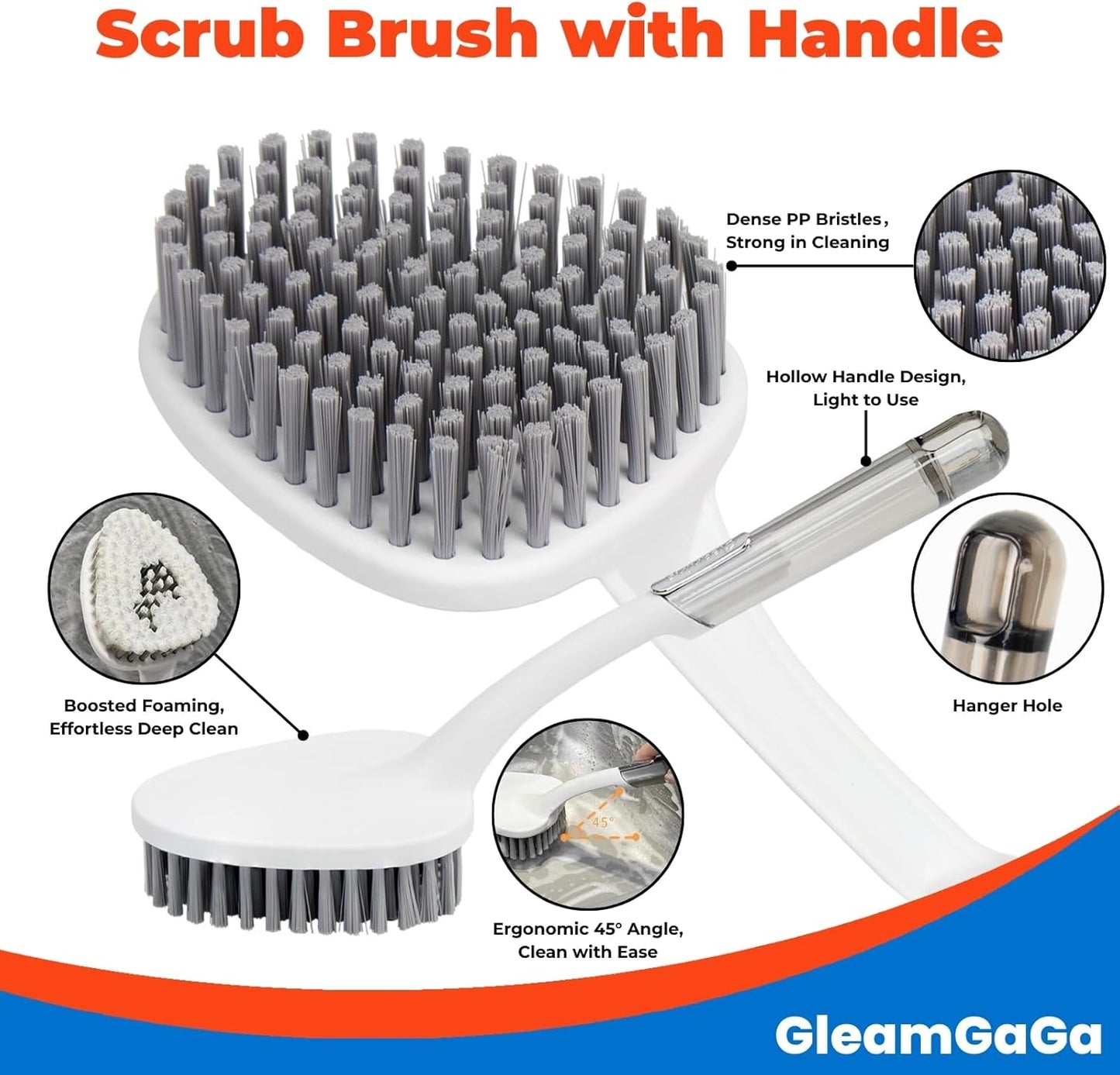 3 Pack Scrub Brush Set – Heavy-Duty Scrub Brushes for Cleaning with Handle, Cleaning Brush with Stiff Bristles, Shower Scrubber for Bathroom, Bathtub, Kitchen, Tile, Floor, Grout, Sink & Carpet