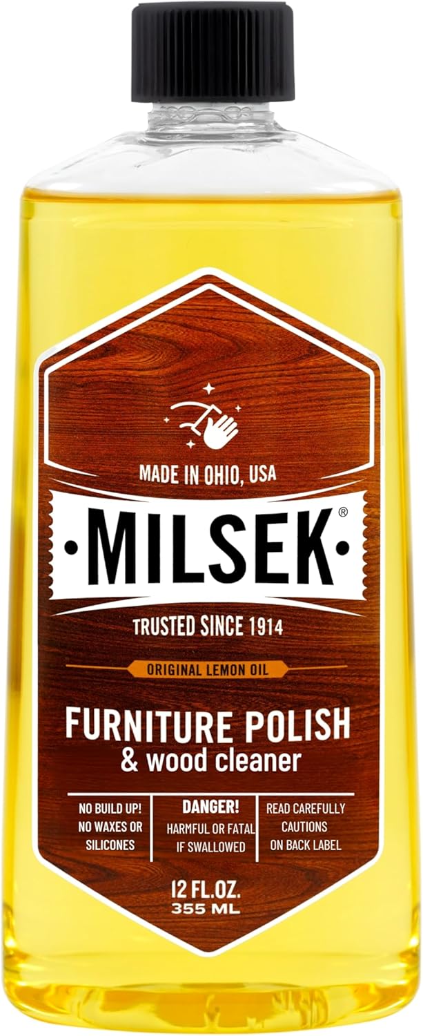 Milsek Furniture Polish and Wood Cleaner with Lemon Oil - Multipurpose Solution for Home Improvement from Hardwood Floors to Kitchen Cabinets - 12 Fl Oz (Pack of 1)