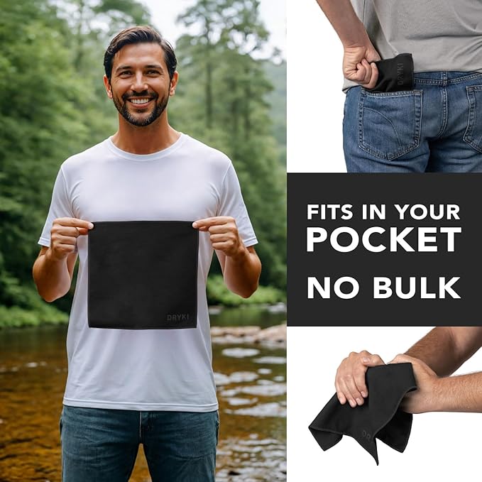 Pocket-Sized Sweat Towels - The Original Sweat Absorbing Handkerchiefs - Quick-Dry Microfiber Sweat Rags for Face, Hands, & Body - Men & Women - Gym, Sports, and Work (Black: 5 Pack)