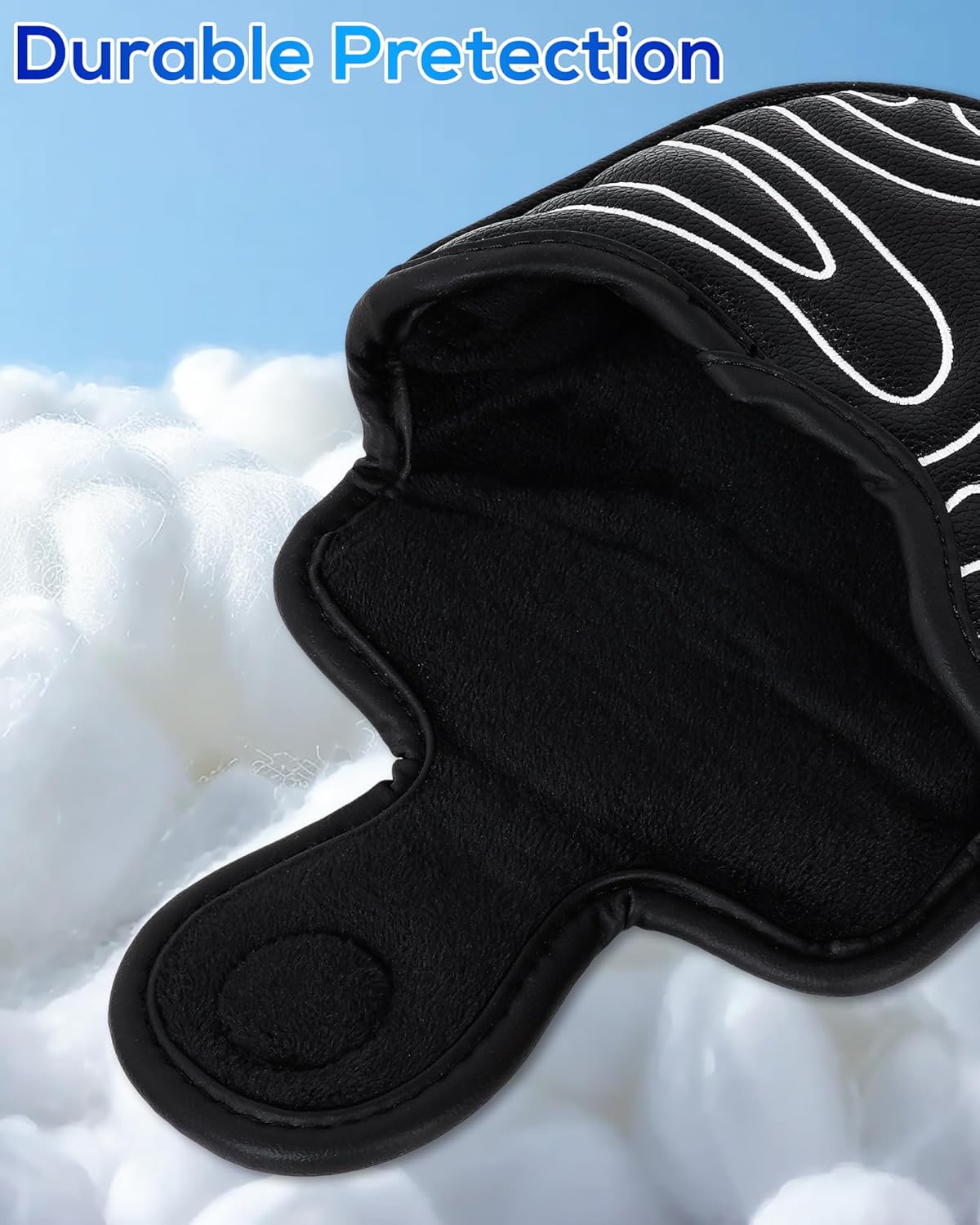 Big Teeth Golf Club Covers Full Set Driver Headcover Fairway Wood Hybrid Golf Club Iron Head Covers, Topographic Edition Putter Cover Leather Golf Head Covers Pure Black, Gifts for Men