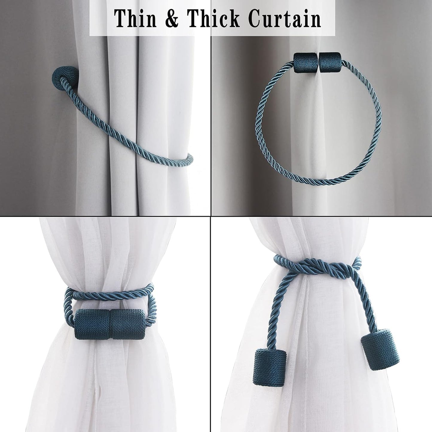 6 Pack Blue Strong Magnetic Curtain Tiebacks Outdoor Elegant Decorative Tie Backs Modern Rope Tiebacks for Drapes Window Curtain Holdbacks for Draperies