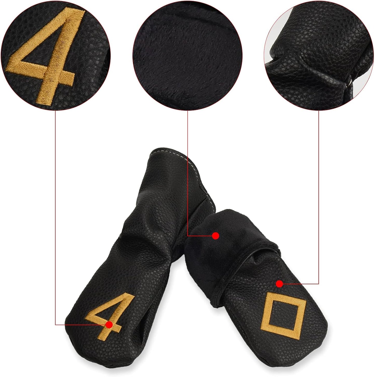 10pcs /Set Black Hybrid Iron Head Covers Protector with Large Gold No.
