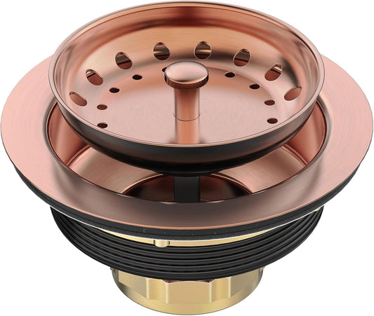 BOTEMY Stainless Steel Copper Sink Drain Strainer Kit 3-1/2 inch Kitchen Drain Assembly with Metal Center Knob Basket Stopper Replacement for Standard Kitchen Sinks, Antique Copper