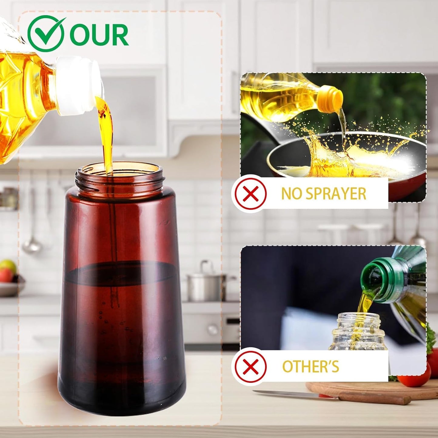 2-in-1 Glass Oil Dispenser & Sprayer - 16oz/470ml Leakproof Bottle for Cooking, Air Fryer, BBQ, Baking, Salad (Light-Blockage Black 2PC)
